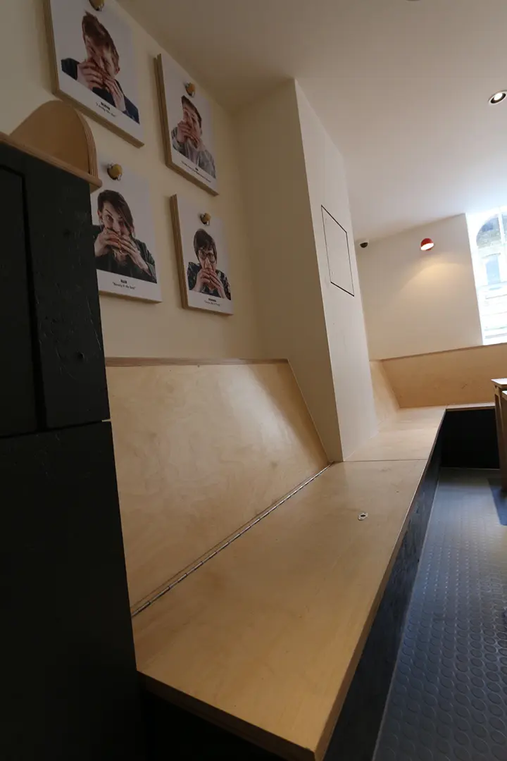 Built-in counter seating and display wall